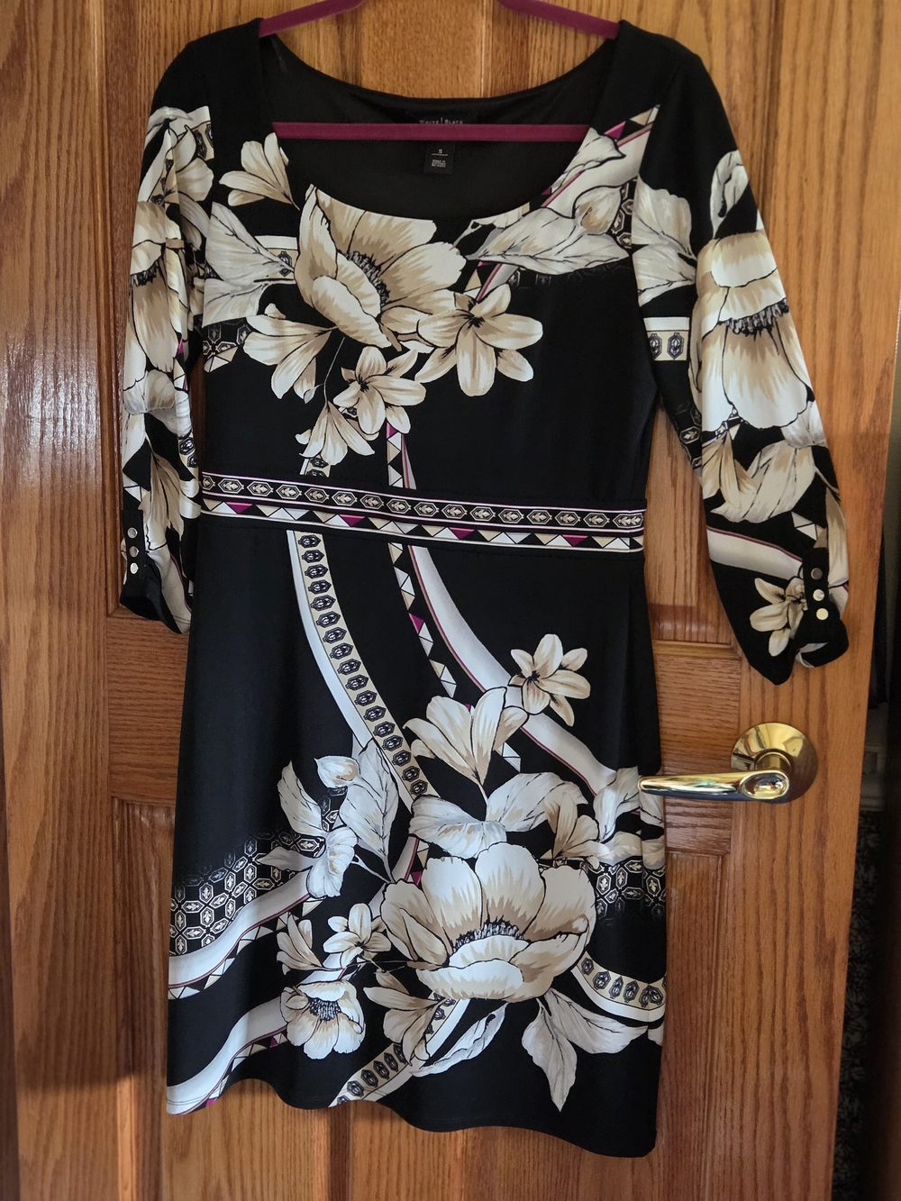 White House Black Market Black Floral Midi Dress sz Small